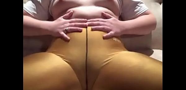  Thick Slut Wife Camel Toe in Spandex Leggings Small Perky Tits